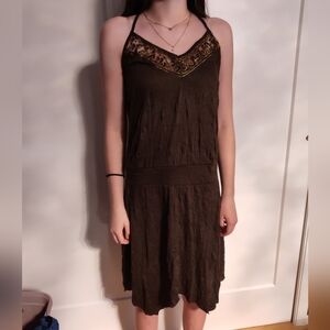 Vintage Brown dress with golden neckline